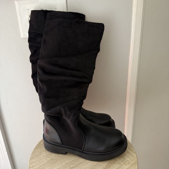 Women's Fashion Thick Heel Riding Boots Black Side Zipper Durable Elegant 7.5 - Picture 8 of 16